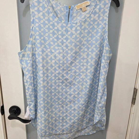 Michael Kors Blue & White Sleeveless Tank Blouse XL | Print Top - Picture 2 of 16